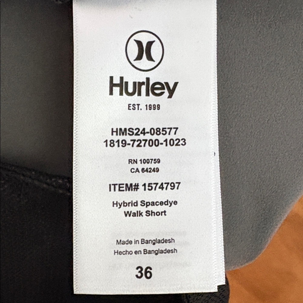 Hurley NWT Charcoal Casual Hybrid Walkshort Size 36 - Picture 12 of 13